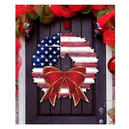 GLORIOUSGIFTS 8185302 American Flag Wreath Wooden Ornament Set of 2 GL2128664